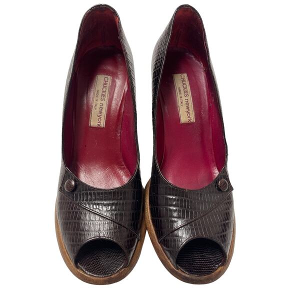 Vintage CHUCKIES New York Peep Toe Heels, Brown Leather, Size Euro 38.5 (8) - Picture 2 of 7